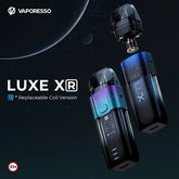 Vaporesso Luxe XR Pod Kit 40W featuring an integrated 1500mAh battery, 5mL pod capacity, and utilization of the GTX series coils. Combining all the features together with the portable form factor of the Vaporesso LUXE X makes this a great portable pod system